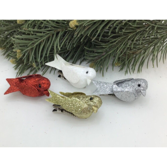 16 Songbird Ornaments Mini Tree Clip On Christmas Silver Glitter (2 Pack of 8) - Picture 4 of 4